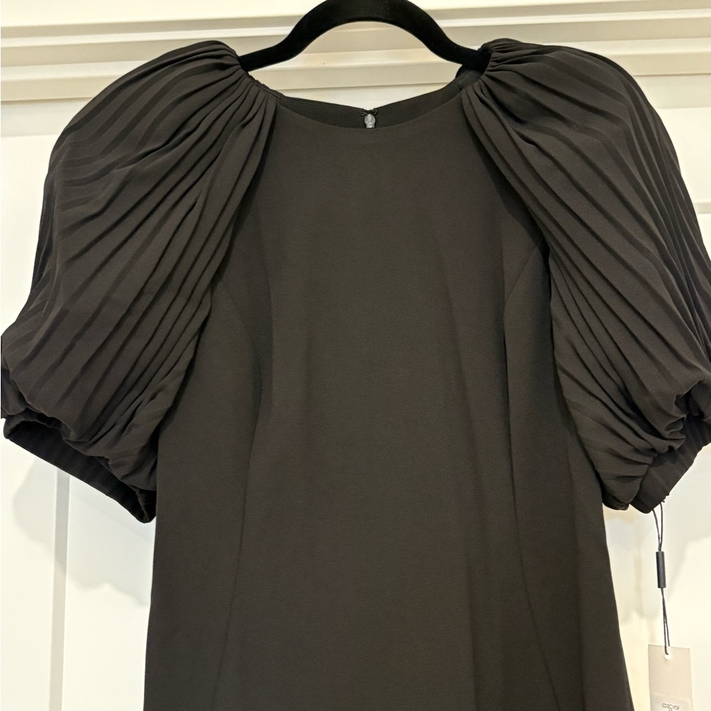 NWT [Calvin Klein] Midi Puff Pleated-Sleeve Stretch Sheath Dress Black Womens 10 - Picture 9 of 12